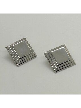 Stainless Steel Stud Earrings Silver-tone Square Minimalist Geometric Polished